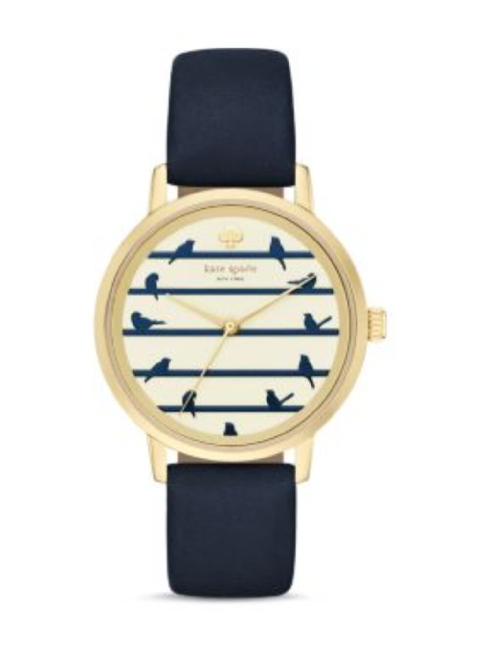 kate spade Gold Tone Watch with Navy Bird Stripe Dial